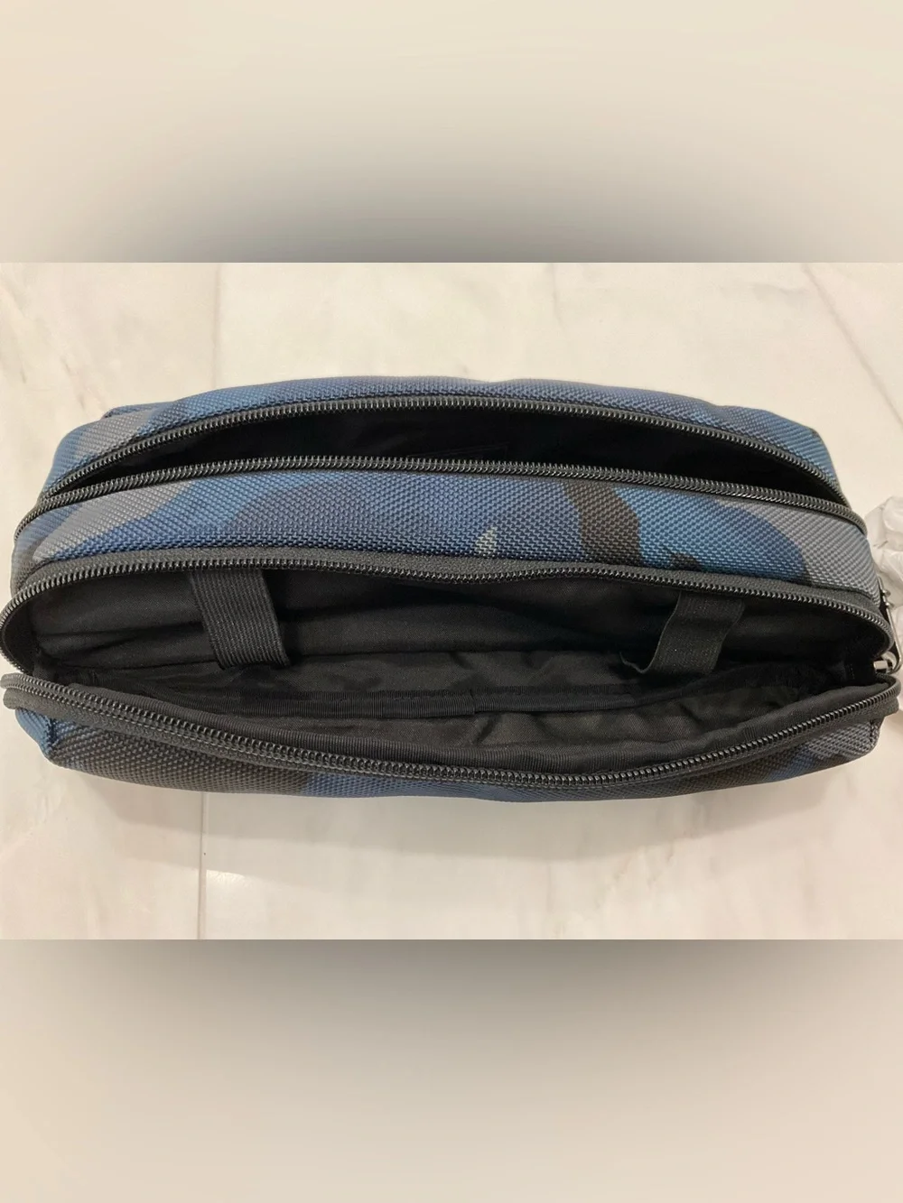 NWT TUMI DOUBLE Zippered Ballistic Nylon Pencil Case Cord Pouch - BLUE CAMO